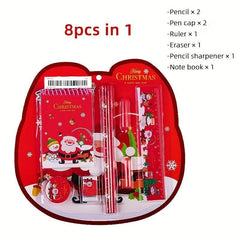 Christmas Stationery Set with Pencils, Erasers, Rule - 8pcs