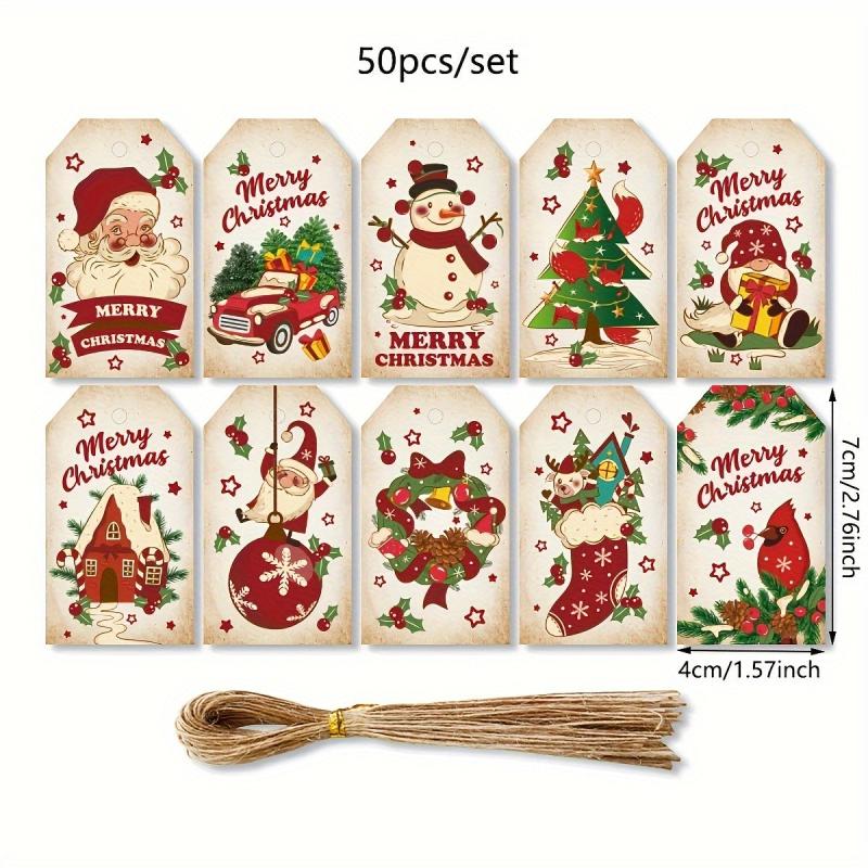 50pcs Christmas Blessing Cards Santa Snowman Tree Gift Labels