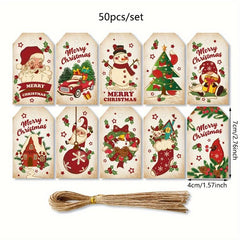 50pcs Christmas Blessing Cards Santa Snowman Tree Gift Labels