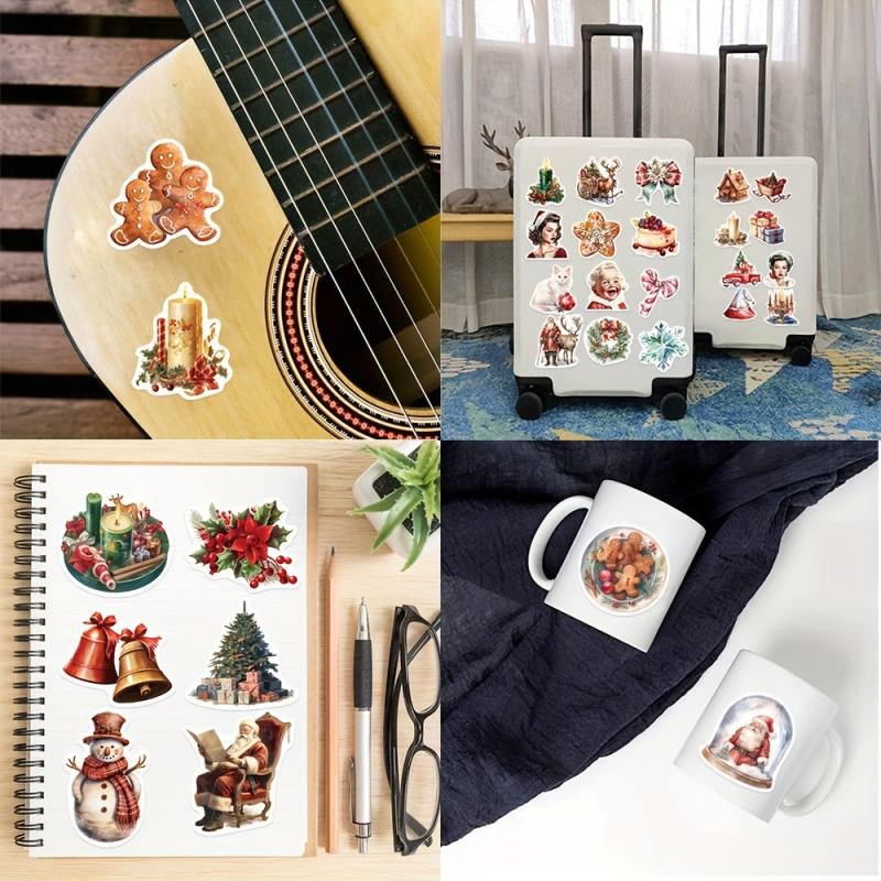 50 Pcs Vintage Christmas Stickers Retro Santa Angel Waterproof Holiday Stickers