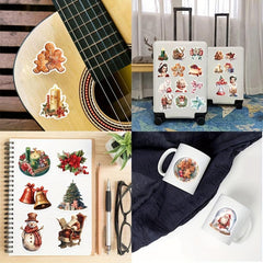 50 Pcs Vintage Christmas Stickers Retro Santa Angel Waterproof Holiday Stickers