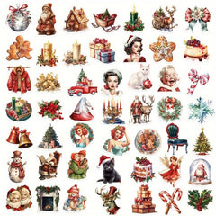 50 Pcs Vintage Christmas Stickers Retro Santa Angel Waterproof Holiday Stickers