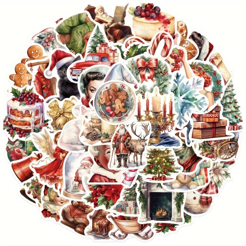 50 Pcs Vintage Christmas Stickers Retro Santa Angel Waterproof Holiday Stickers