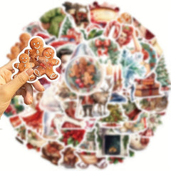 50 Pcs Vintage Christmas Stickers Retro Santa Angel Waterproof Holiday Stickers