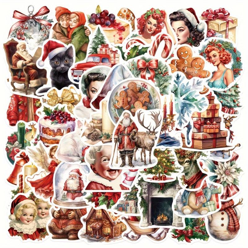 50 Pcs Vintage Christmas Stickers Retro Santa Angel Waterproof Holiday Stickers
