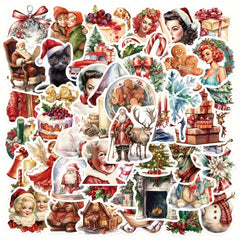 50 Pcs Vintage Christmas Stickers Retro Santa Angel Waterproof Holiday Stickers