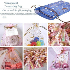 10pcs Moon Star Drawstring Organza Bags Jewelry Gift Bag Pouch