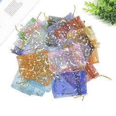 10pcs Moon Star Drawstring Organza Bags Jewelry Gift Bag Pouch
