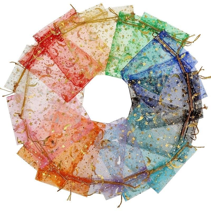 10pcs Moon Star Drawstring Organza Bags Jewelry Gift Bag Pouch