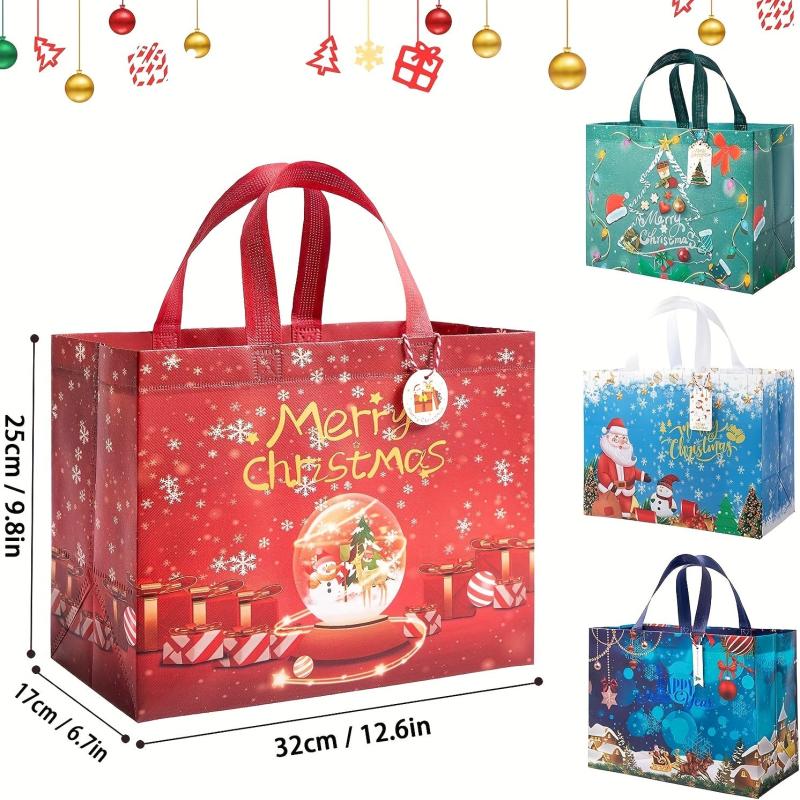 4pcs Christmas Gift Bags Waterproof Reusable Handbags for Gift Packaging