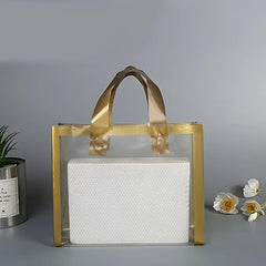 5pcs Golden Transparent Grid Bag Christmas Party Gift Bag
