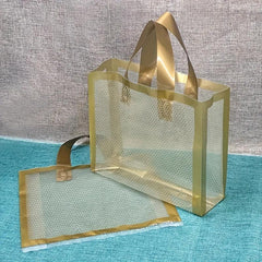 5pcs Golden Transparent Grid Bag Christmas Party Gift Bag