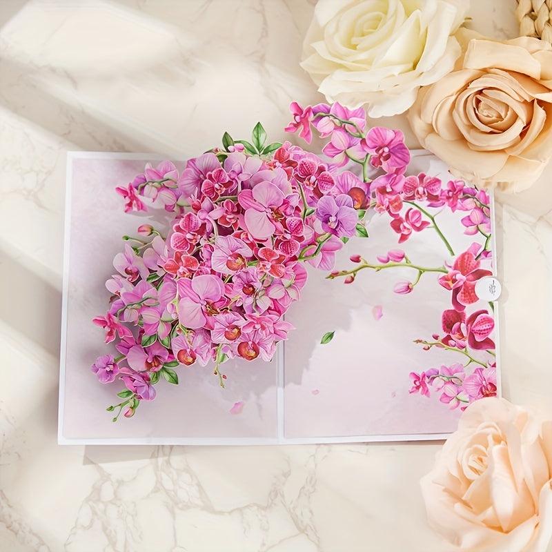 Orchids Pop Up Card 3D Greeting For Mother's Summer Birthday