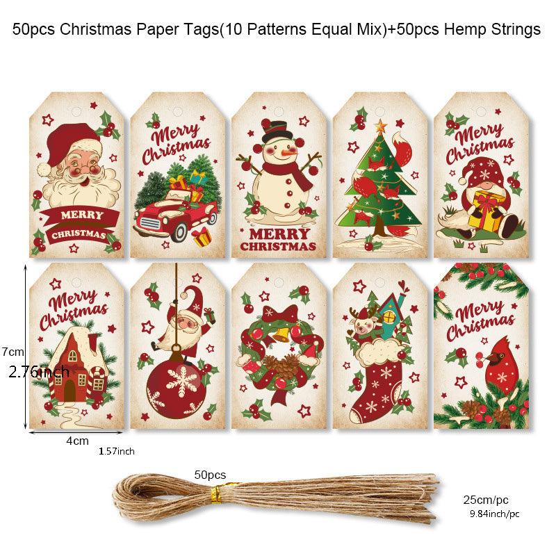 50pcs Christmas Gift Tags Merry Christmas Xmas Bags Boxes Hang Tag Supplies