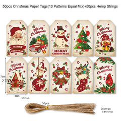 50pcs Christmas Gift Tags Merry Christmas Xmas Bags Boxes Hang Tag Supplies