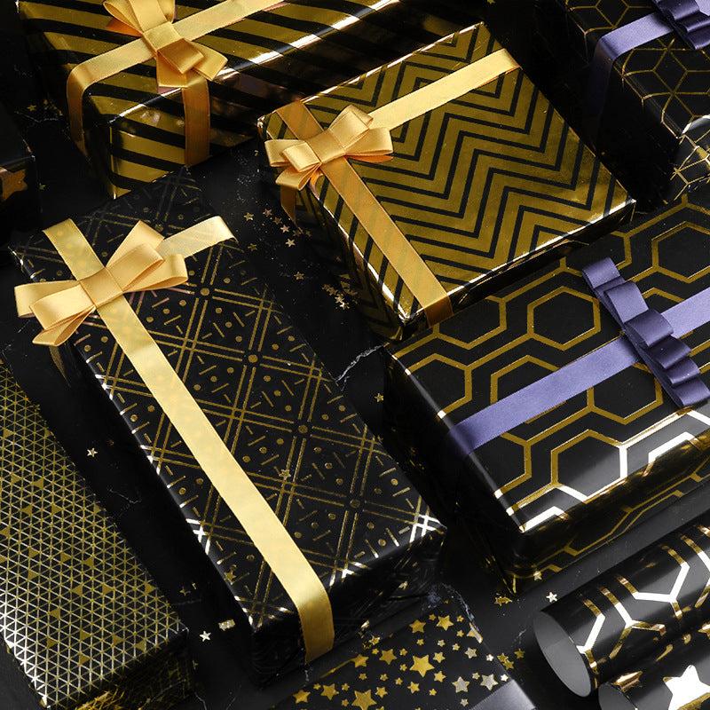 Golden Gift Wrap Geometric Pattern Hot Stamping Glossy Coated Paper