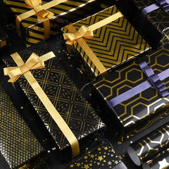 Golden Gift Wrap Geometric Pattern Hot Stamping Glossy Coated Paper
