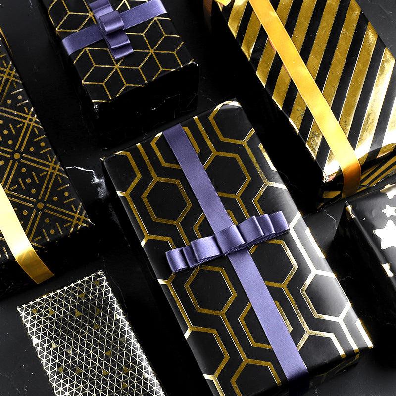 Golden Gift Wrap Geometric Pattern Hot Stamping Glossy Coated Paper