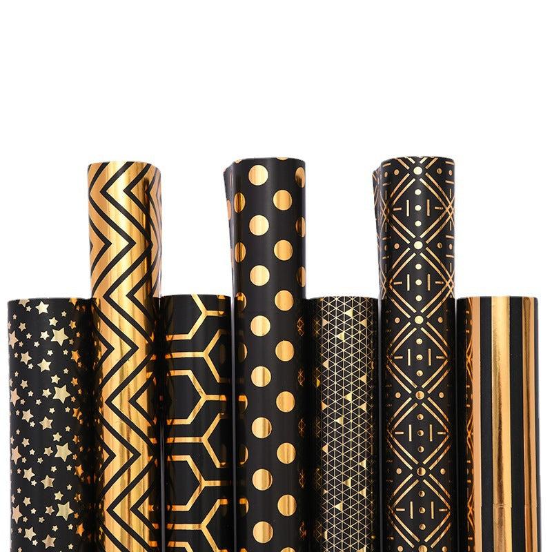 Golden Gift Wrap Geometric Pattern Hot Stamping Glossy Coated Paper