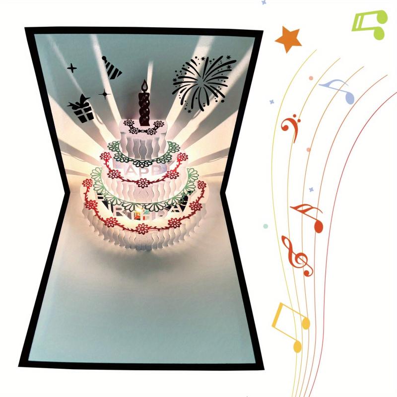 3D Pop Up Birthday Cards - LED Light Music Cake Card