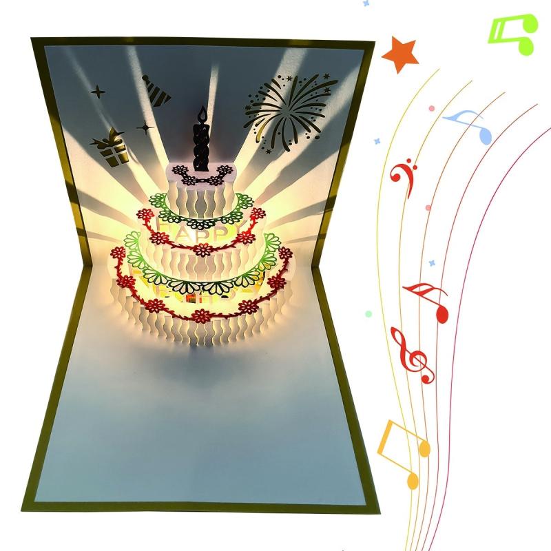 3D Pop Up Birthday Cards - LED Light Music Cake Card