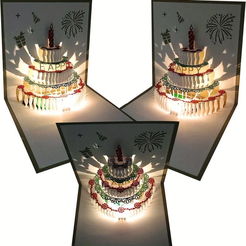 3D Pop Up Birthday Cards - LED Light Music Cake Card