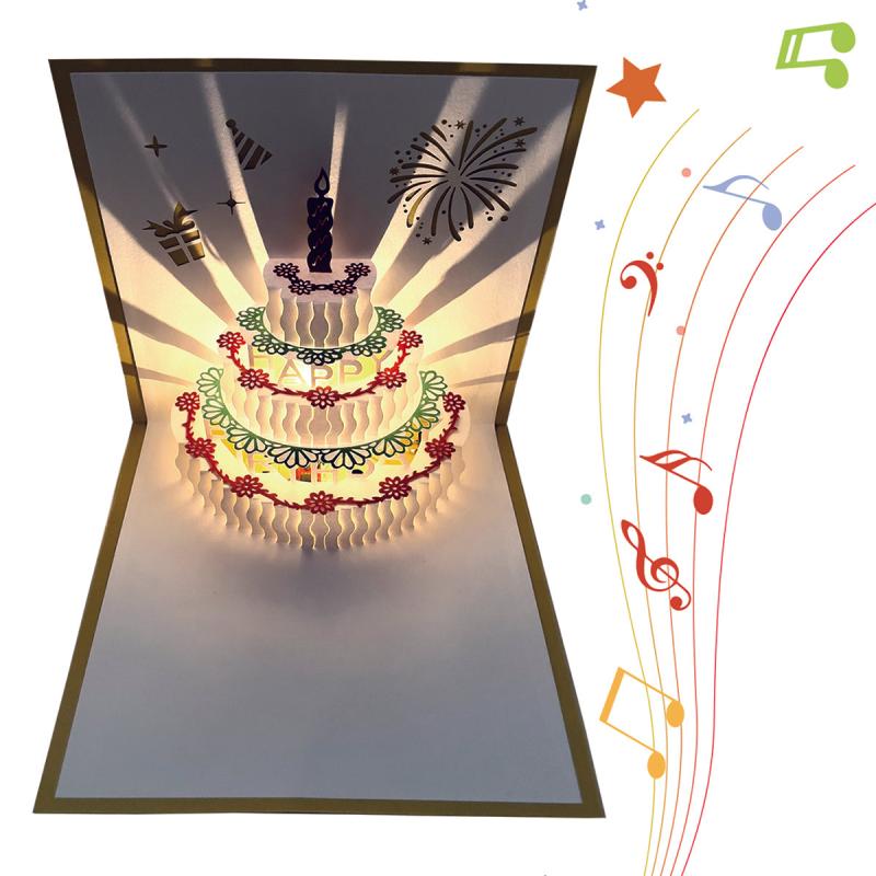 3D Pop Up Birthday Cards - LED Light Music Cake Card
