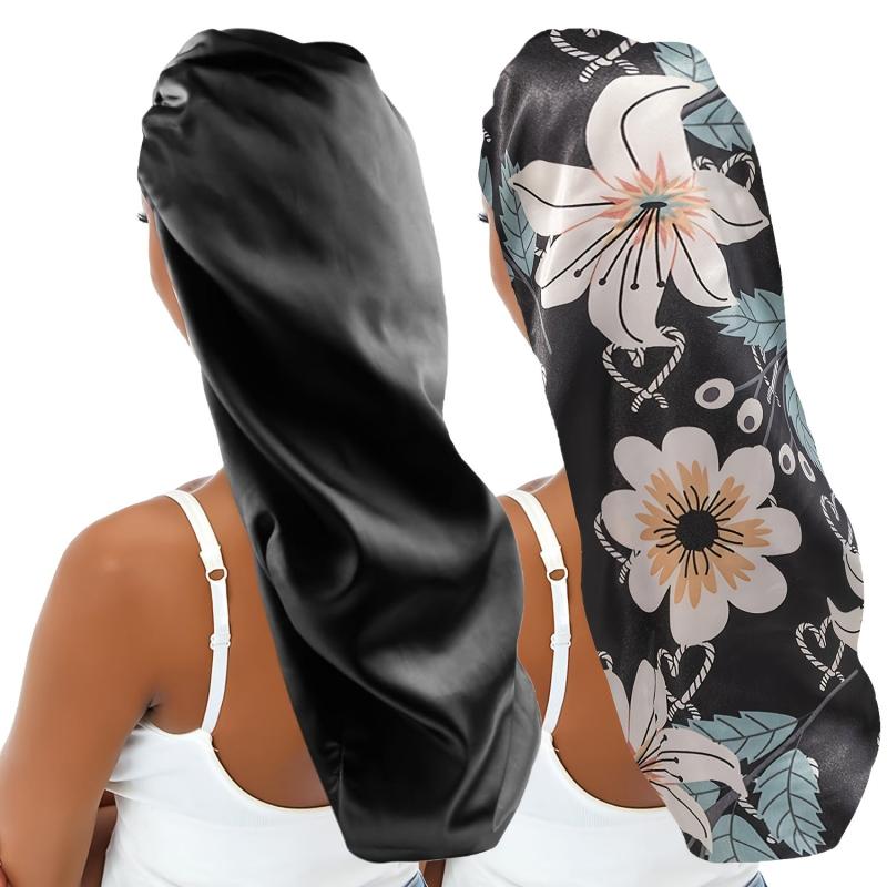 2pcs Long Satin Bonnet Hair Bonnet For Sleeping Long Braids Bonnets