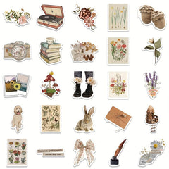 50 Pcs Vintage Stickers for Water Bottle Laptop Scrapbook Journaling