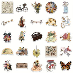 50 Pcs Vintage Stickers for Water Bottle Laptop Scrapbook Journaling