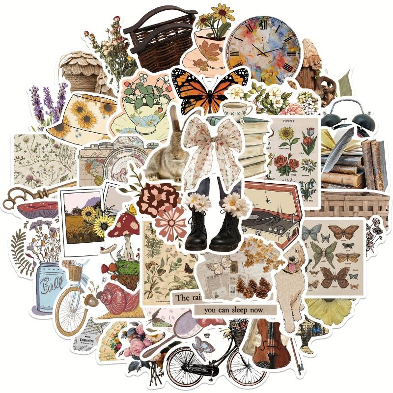 50 Pcs Vintage Stickers for Water Bottle Laptop Scrapbook Journaling