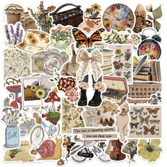 50 Pcs Vintage Stickers for Water Bottle Laptop Scrapbook Journaling