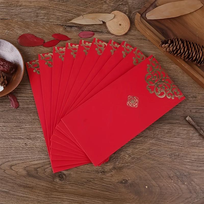 10pcs Chinese Style Happy New Year Red Envelopes with Dragon Blessing