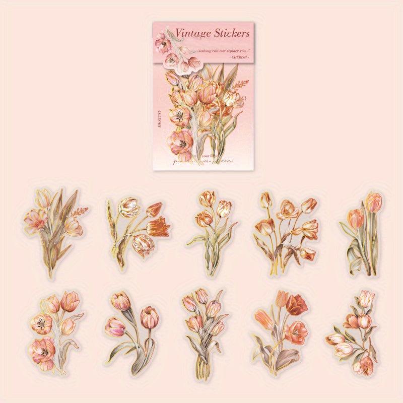 20 Sheets Plant & Flower Hot Stamp Stickers DIY Scrapbook School Supplies