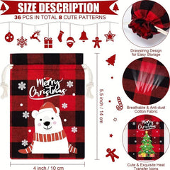 5pcs Christmas Plaid Cotton Cloth Bundle Gift Bag Set