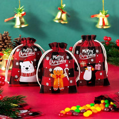 5pcs Christmas Plaid Cotton Cloth Bundle Gift Bag Set