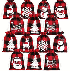 5pcs Christmas Plaid Cotton Cloth Bundle Gift Bag Set