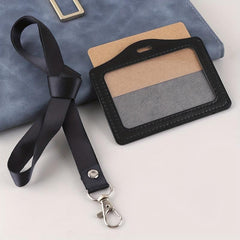 1pc Card Sleeve & Lanyard PU Work Tag Exhibition Horizontal Vertical Bus Access