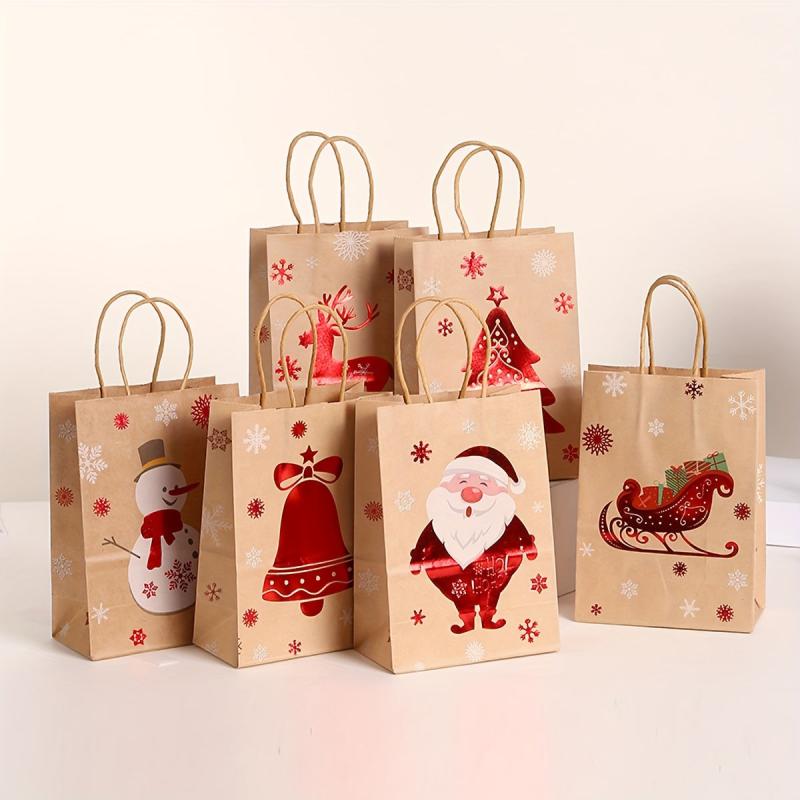 12pcs Christmas Gift Bags Tote Bags With Handles - Navidad Decorations