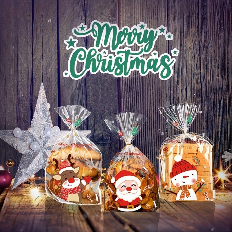 50pcs Christmas Candy Bags Santa Claus Gift Bags Mix Snacks Flat Bags Navidad