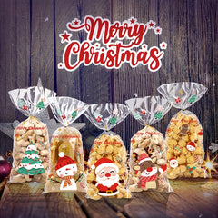 50pcs Christmas Candy Bags Santa Claus Gift Bags Mix Snacks Flat Bags Navidad