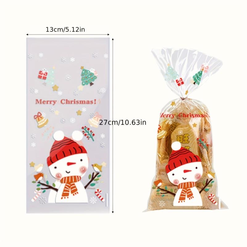50pcs Christmas Candy Bags Santa Claus Gift Bags Mix Snacks Flat Bags Navidad