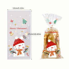 50pcs Christmas Candy Bags Santa Claus Gift Bags Mix Snacks Flat Bags Navidad