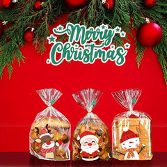 50pcs Christmas Candy Bags Santa Claus Gift Bags Mix Snacks Flat Bags Navidad