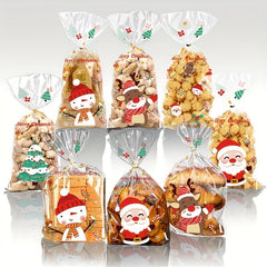 50pcs Christmas Candy Bags Santa Claus Gift Bags Mix Snacks Flat Bags Navidad