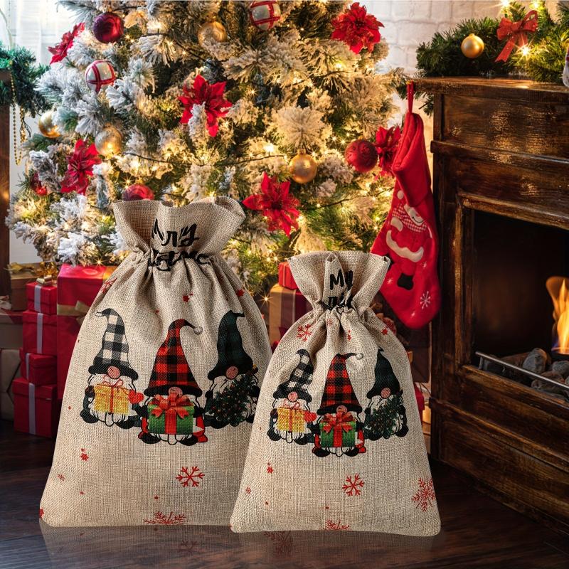 2pcs Santa Claus Gift Bag 3 Elf Shape Drawstring Reusable For Christmas