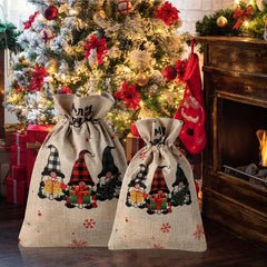 2pcs Santa Claus Gift Bag 3 Elf Shape Drawstring Reusable For Christmas