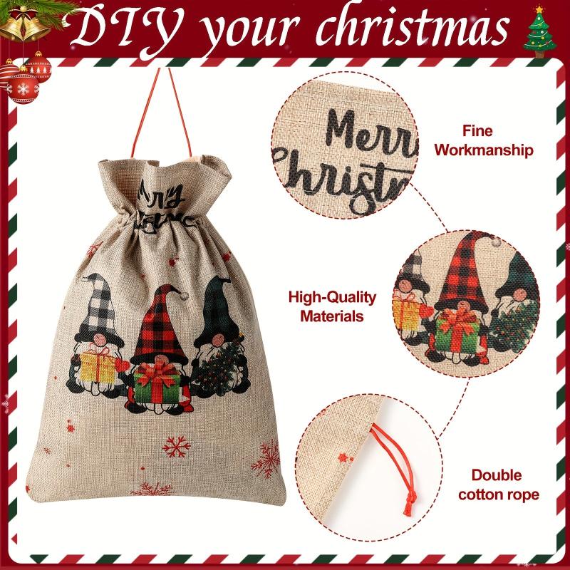 2pcs Santa Claus Gift Bag 3 Elf Shape Drawstring Reusable For Christmas