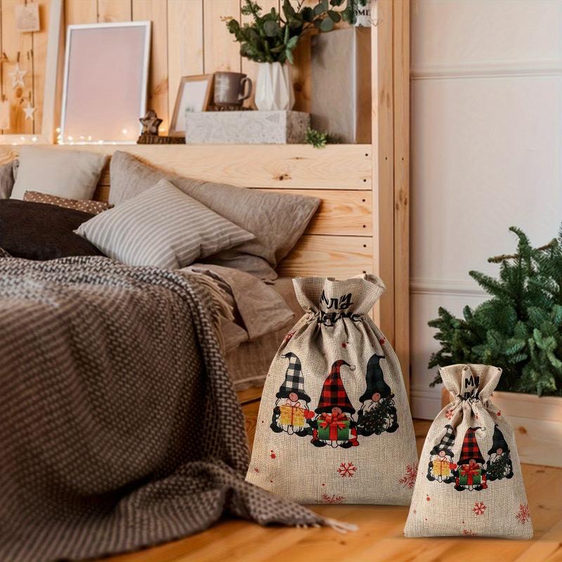 2pcs Santa Claus Gift Bag 3 Elf Shape Drawstring Reusable For Christmas
