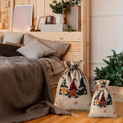 2pcs Santa Claus Gift Bag 3 Elf Shape Drawstring Reusable For Christmas
